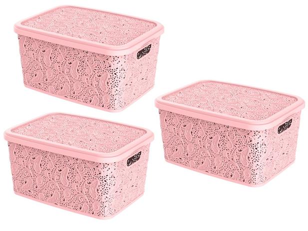 Combo 3un cesto organizador multiuso renda rosa 17lt uninjet Menor preço em Combo 3un cesto organizador multiuso renda rosa 17lt uninjet