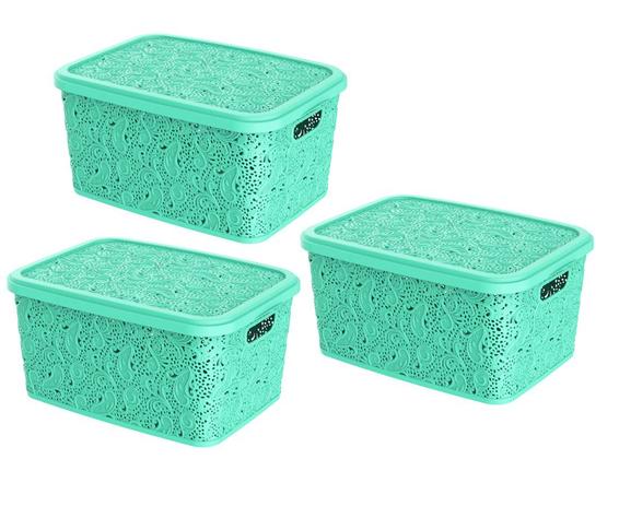 Combo 3un cesto organizador multiuso renda verde 17lt uninjet Menor preço em Combo 3un cesto organizador multiuso renda verde 17lt uninjet