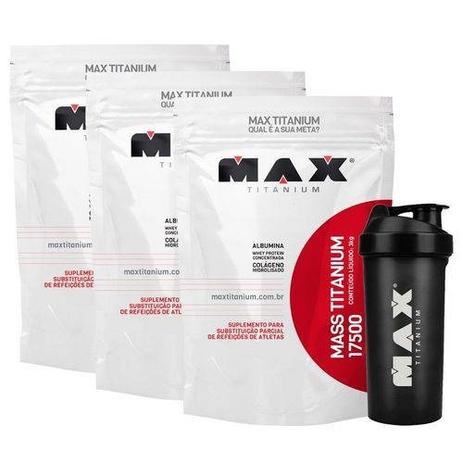 Combo 3x Hipercalórico Mass Titanium 17500 3kg Max Titanium Menor preço em Combo 3x Hipercalórico Mass Titanium 17500 3kg Max Titanium