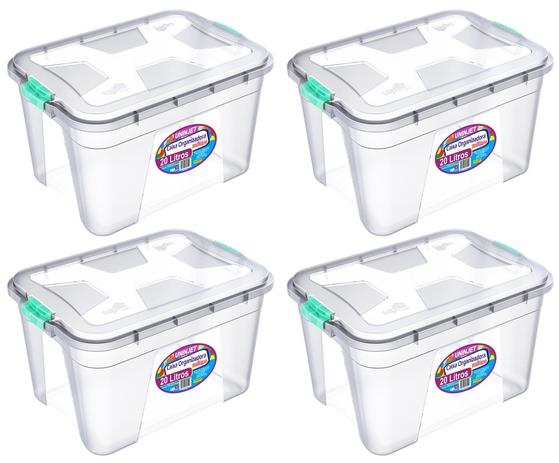 Combo 4 caixas organizadoras em polipropileno 20 litros transparente uninjet Menor preço em Combo 4 caixas organizadoras em polipropileno 20 litros transparente uninjet