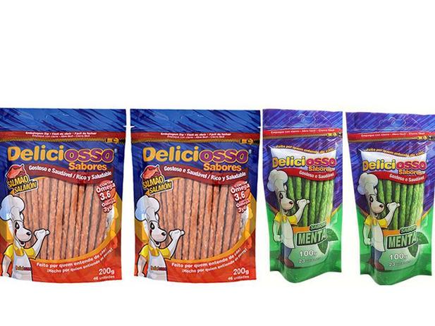 Combo 4 Pacotes Palito Ossinho Para Cães Deliciosso Palito Fino: 2 Salmão e 2 Menta Menor preço em Combo 4 Pacotes Palito Ossinho Para Cães Deliciosso Palito Fino: 2 Salmão e 2 Menta