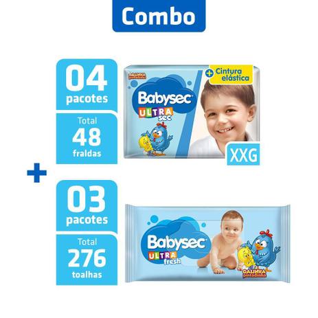 Combo 4 Pcts Fralda Babysec Ultra XXG + 3 Pcts Toalha Umed Menor preço em Combo 4 Pcts Fralda Babysec Ultra XXG + 3 Pcts Toalha Umed