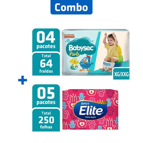 Combo 4 Pcts Fralda Pants X/XXG + 5Pcts Lenços 50 Fls cada - Babysec Menor preço em Combo 4 Pcts Fralda Pants X/XXG + 5Pcts Lenços 50 Fls cada - Babysec
