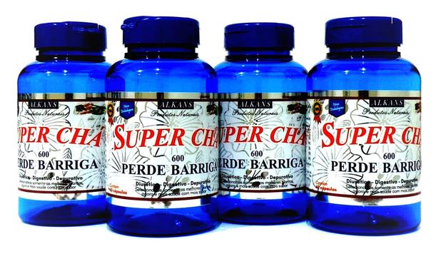 Combo 4 potes de Super Chá Seca Barriga - 240 cápsulas 600mg - Alkans Menor preço em Combo 4 potes de Super Chá Seca Barriga - 240 cápsulas 600mg - Alkans