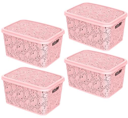 Combo 4un cesto organizador multiuso renda rosa 10lt uninjet Menor preço em Combo 4un cesto organizador multiuso renda rosa 10lt uninjet
