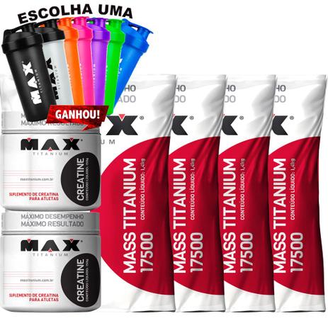 Combo 4x Hipercalórico Mass Titanium + 2x Creatina - Max - Max titanium Menor preço em Combo 4x Hipercalórico Mass Titanium + 2x Creatina - Max - Max titanium