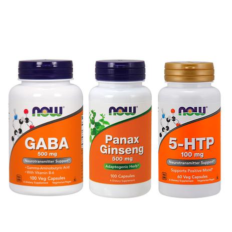 Combo 5-HTP 100mg 60cp + GABA 500mg 100 Cp + PANAX 100 Cp NF - Now foods Menor preço em Combo 5-HTP 100mg 60cp + GABA 500mg 100 Cp + PANAX 100 Cp NF - Now foods