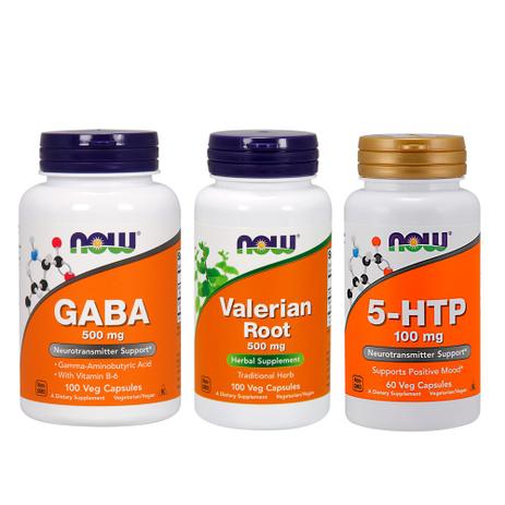 Combo 5-HTP 100mg + GABA 500mg + Valeriana 500mg Now Foods Menor preço em Combo 5-HTP 100mg + GABA 500mg + Valeriana 500mg Now Foods