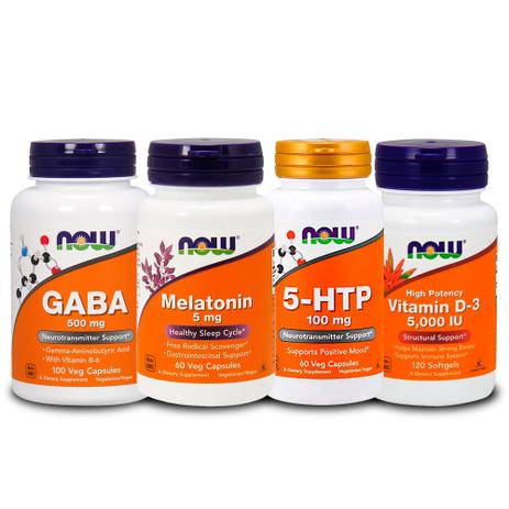 Combo 5-HTP 100mg + GABA + Melatönïnä 5mg + Vit D3 NowFoods - Now foods Menor preço em Combo 5-HTP 100mg + GABA + Melatönïnä 5mg + Vit D3 NowFoods - Now foods