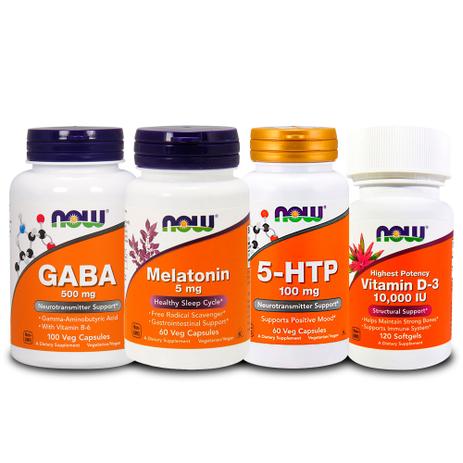 Combo 5-HTP + Gaba + Melatönïnä 5mg + VIT D3 Now Foods Menor preço em Combo 5-HTP + Gaba + Melatönïnä 5mg + VIT D3 Now Foods