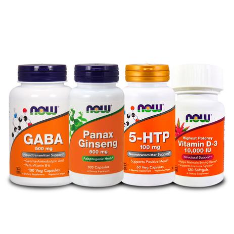 Combo 5-HTP + GABA + Panax Giseng + VIT D3 10000ui Now Foods Menor preço em Combo 5-HTP + GABA + Panax Giseng + VIT D3 10000ui Now Foods