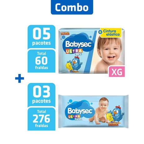 Combo 5 Pcts Fralda Babysec Ultra XG + 3 Pcts Toalha Umed Menor preço em Combo 5 Pcts Fralda Babysec Ultra XG + 3 Pcts Toalha Umed