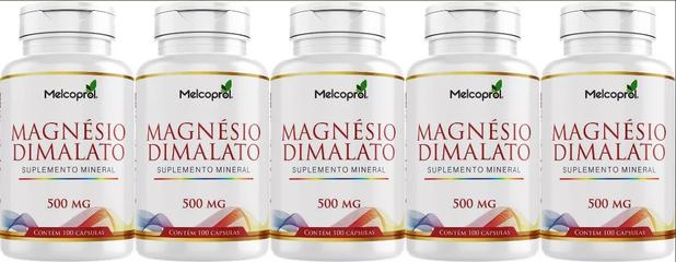 COMBO 5un Magnésio Dimalato Puro - 100 Cápsulas 500mg - Melcoprol Menor preço em COMBO 5un Magnésio Dimalato Puro - 100 Cápsulas 500mg - Melcoprol