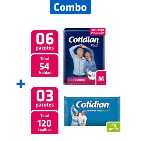 Combo 6 Pacotes Fralda Cotidian M + 3 Pcts Toalha Umedecida Menor preço em Combo 6 Pacotes Fralda Cotidian M + 3 Pcts Toalha Umedecida