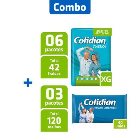 Combo 6 Pacotes Fralda Cotidian XG + 3 Pcts Toalha Umedecida Menor preço em Combo 6 Pacotes Fralda Cotidian XG + 3 Pcts Toalha Umedecida