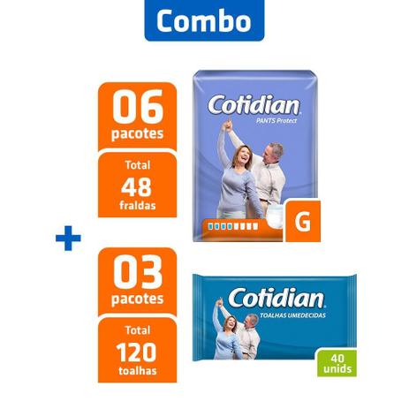 Combo 6 Pacotes Fralda Pants G + 3 Pacotes Toalha Umedecida - Cotidian Menor preço em Combo 6 Pacotes Fralda Pants G + 3 Pacotes Toalha Umedecida - Cotidian