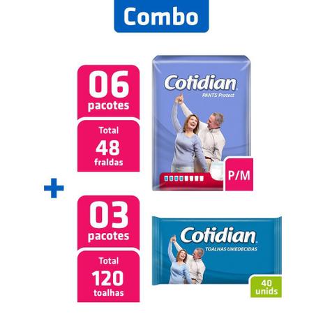 Combo 6 Pacotes Fralda Pants P/M + 3 Pcts Toalha Umedecida - Cotidian Menor preço em Combo 6 Pacotes Fralda Pants P/M + 3 Pcts Toalha Umedecida - Cotidian