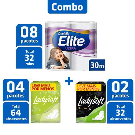 Combo 8Pcts Papel Higiênico + 4Pcts Abs + 2Pcts Abs. Noturno - Elite Menor preço em Combo 8Pcts Papel Higiênico + 4Pcts Abs + 2Pcts Abs. Noturno - Elite