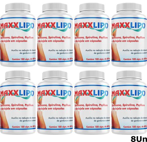 Combo 8un maxx lipo 120 capsulas 600mg - quitosana spirulina psyllium e berinjela em capsulas melcoprol Menor preço em Combo 8un maxx lipo 120 capsulas 600mg - quitosana spirulina psyllium e berinjela em capsulas melcoprol