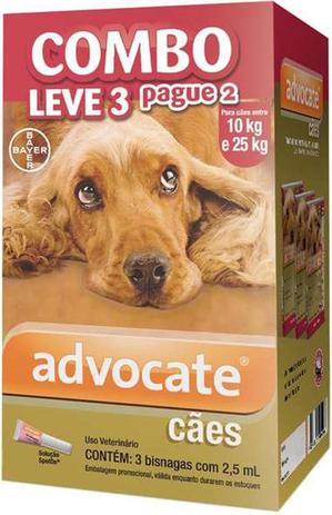 Combo Antipulgas Advocate Cães (2,5ML) 10 a 25KG - Bayer Menor preço em Combo Antipulgas Advocate Cães (2,5ML) 10 a 25KG - Bayer