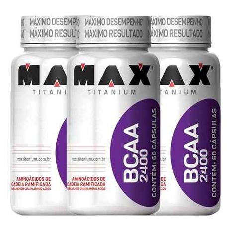Combo Bcaa 2400mg 60caps Max Titanium 3 unidades Menor preço em Combo Bcaa 2400mg 60caps Max Titanium 3 unidades