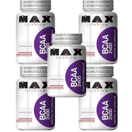 Combo Bcaa 2400mg 60caps Max Titanium 5 unidades Menor preço em Combo Bcaa 2400mg 60caps Max Titanium 5 unidades