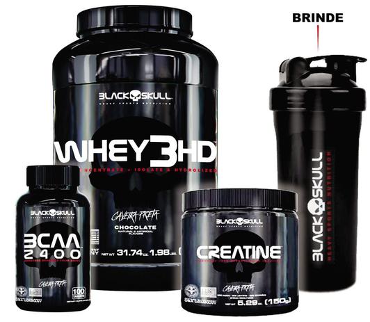 Combo Black Skull Whey 3hd 900g +bcaa2400+creatina150+coq Menor preço em Combo Black Skull Whey 3hd 900g +bcaa2400+creatina150+coq