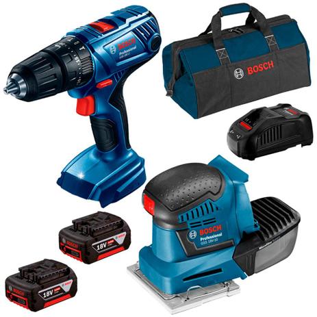Combo Bosch Furadeira/Parafus + Lixadeira + 2 Baterias 18V + Maleta - Bosch Menor preço em Combo Bosch Furadeira/Parafus + Lixadeira + 2 Baterias 18V + Maleta - Bosch