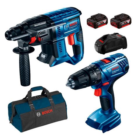 Combo Bosch Furadeira/Parafus + Martelete + 2 Baterias 18V + Maleta - Bosch Menor preço em Combo Bosch Furadeira/Parafus + Martelete + 2 Baterias 18V + Maleta - Bosch