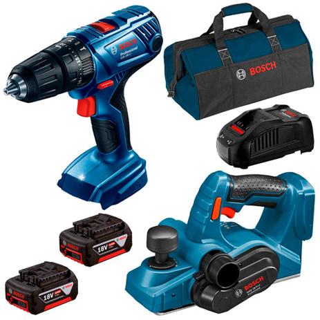 Combo Bosch Furadeira/Parafus + Plaina + 2 Baterias 18V + Maleta - Bosch Menor preço em Combo Bosch Furadeira/Parafus + Plaina + 2 Baterias 18V + Maleta - Bosch