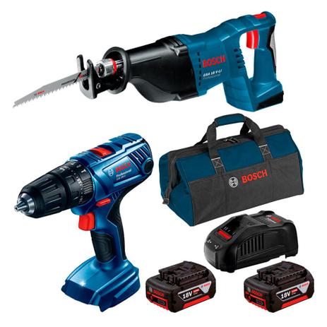 Combo Bosch Furadeira/Parafus + Serra Sabre + 2 Baterias 18V + Maleta - Bosch Menor preço em Combo Bosch Furadeira/Parafus + Serra Sabre + 2 Baterias 18V + Maleta - Bosch