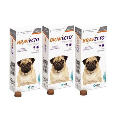 Combo Bravecto Antipulgas E Carrapatos Para Cães De 4,5 10kg 3 unidades - MSD Menor preço em Combo Bravecto Antipulgas E Carrapatos Para Cães De 4,5 10kg 3 unidades - MSD