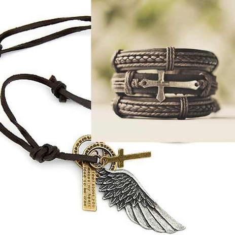 Combo Colar Cordão Asa De Anjo e Pulseiras Masculinas De Couro - Colleshop é boa?