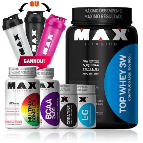 Combo Completo Definição Muscular Top Whey 3w Bcaa 2400 Max - Max titanium Menor preço em Combo Completo Definição Muscular Top Whey 3w Bcaa 2400 Max - Max titanium