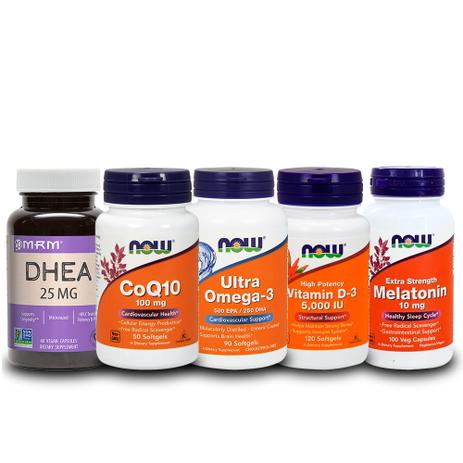 Combo Ddhea 25mg + Coq10+ Ultra Omega 3 + Vit D3 + Mela 10mg - Now foods Menor preço em Combo Ddhea 25mg + Coq10+ Ultra Omega 3 + Vit D3 + Mela 10mg - Now foods