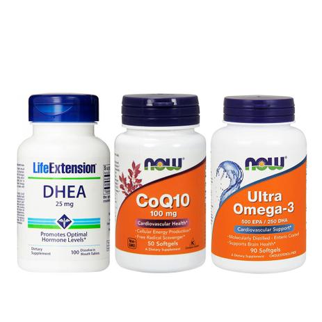 Combo Ddhea 25mg Life Exte + Coq10 + Ultra Omega 3 Now Foods - Life extension + now foods Menor preço em Combo Ddhea 25mg Life Exte + Coq10 + Ultra Omega 3 Now Foods - Life extension + now foods