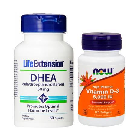 Combo Ddhea 50MG Life Ext+ VITA D3 5000 UI 120 S GELS NOW - Now foods Menor preço em Combo Ddhea 50MG Life Ext+ VITA D3 5000 UI 120 S GELS NOW - Now foods