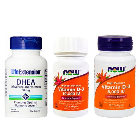 Combo Ddhea 50MG Life Extension + Vit D3 5000ui + Vit D3 10000ui Now Foods - Life extension + now foods Menor preço em Combo Ddhea 50MG Life Extension + Vit D3 5000ui + Vit D3 10000ui Now Foods - Life extension + now foods