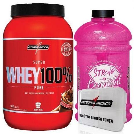 Combo Ela Top - Super Whey 100 Chocolate + Galão Rosa + Porta Caps - Integralmédica - Integralmedica Menor preço em Combo Ela Top - Super Whey 100 Chocolate + Galão Rosa + Porta Caps - Integralmédica - Integralmedica