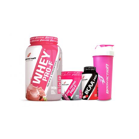 Combo Feminino Whey PRO-F 900g, BCAA 100 caps, PréTreino Pro-F, Coq. - Iogurte - Body action Menor preço em Combo Feminino Whey PRO-F 900g, BCAA 100 caps, PréTreino Pro-F, Coq. - Iogurte - Body action