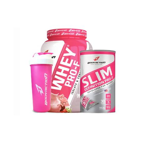 Combo Feminino Whey Pro-F 900g Iogurte + Slim Definition + Coq. - Body Action Menor preço em Combo Feminino Whey Pro-F 900g Iogurte + Slim Definition + Coq. - Body Action