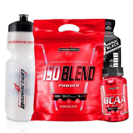 Combo Ganho de Massa Magra - Whey iso+Bcaa+Garrafinha+Energel - Integralmedica Menor preço em Combo Ganho de Massa Magra - Whey iso+Bcaa+Garrafinha+Energel - Integralmedica