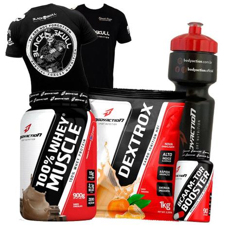 Combo Ganho de Massa Muscular - Whey+Dextrose+Bcaa+Camisa+Garaffinha - Body Action Menor preço em Combo Ganho de Massa Muscular - Whey+Dextrose+Bcaa+Camisa+Garaffinha - Body Action