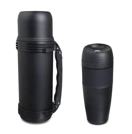 Combo Garrafa Térmica Inox Mokha 1 Litro Preta + Copo Térmico Inox Mokha 450 ml Preto Menor preço em Combo Garrafa Térmica Inox Mokha 1 Litro Preta + Copo Térmico Inox Mokha 450 ml Preto