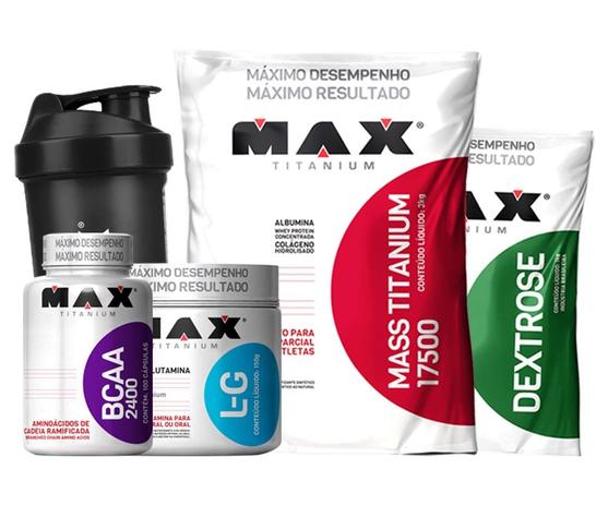 Combo Hipercalórico 3kg + Bcaa + Glutamina + Dextrose + Coq - Max titanium Menor preço em Combo Hipercalórico 3kg + Bcaa + Glutamina + Dextrose + Coq - Max titanium