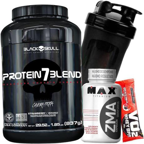 Combo Hipertrofia Massa Magra - Whey Protein 7 Blend 837g ZMA 90caps Coqueteleira+Barra Proteíca - Black skull Menor preço em Combo Hipertrofia Massa Magra - Whey Protein 7 Blend 837g ZMA 90caps Coqueteleira+Barra Proteíca - Black skull