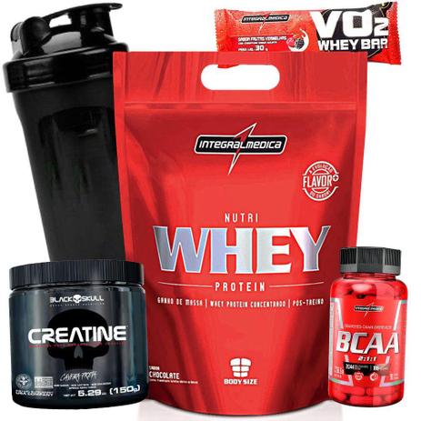Combo Hipertrofia Massa Muscular Whey Refil 907g + Bcaa + Creatina - Integralmedica Menor preço em Combo Hipertrofia Massa Muscular Whey Refil 907g + Bcaa + Creatina - Integralmedica