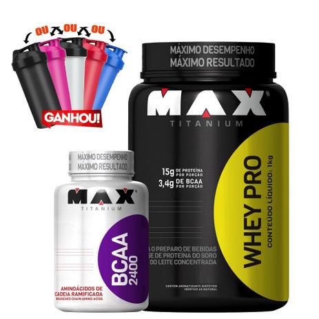 Combo Hipertrofia Muscular Whey Protein + Bcaa +coqueteleira - Max titanium Menor preço em Combo Hipertrofia Muscular Whey Protein + Bcaa +coqueteleira - Max titanium