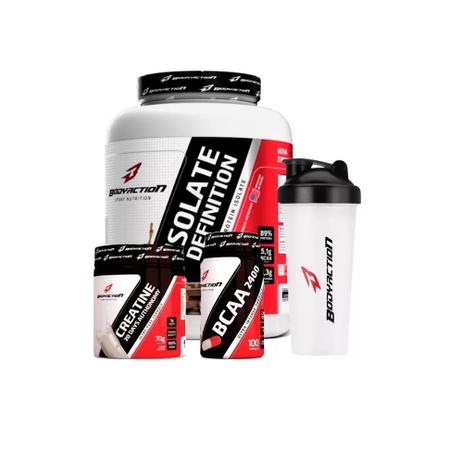 Combo Isolate Definition 2kg, BCAA 100 Cápsulas, Creatina 70g, Coqueteleira - Body Action - Baunilha Menor preço em Combo Isolate Definition 2kg, BCAA 100 Cápsulas, Creatina 70g, Coqueteleira - Body Action - Baunilha