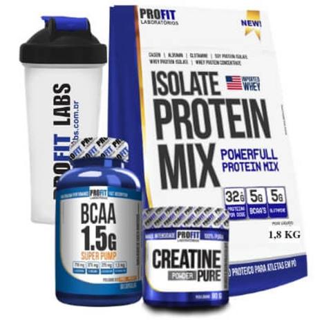 Combo Isolate Protein Mix 1800g Crea Bcaa e Coqueteleira Profit Menor preço em Combo Isolate Protein Mix 1800g Crea Bcaa e Coqueteleira Profit